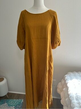 All Things Fabulous Burnt Orange Linen Midi Dress